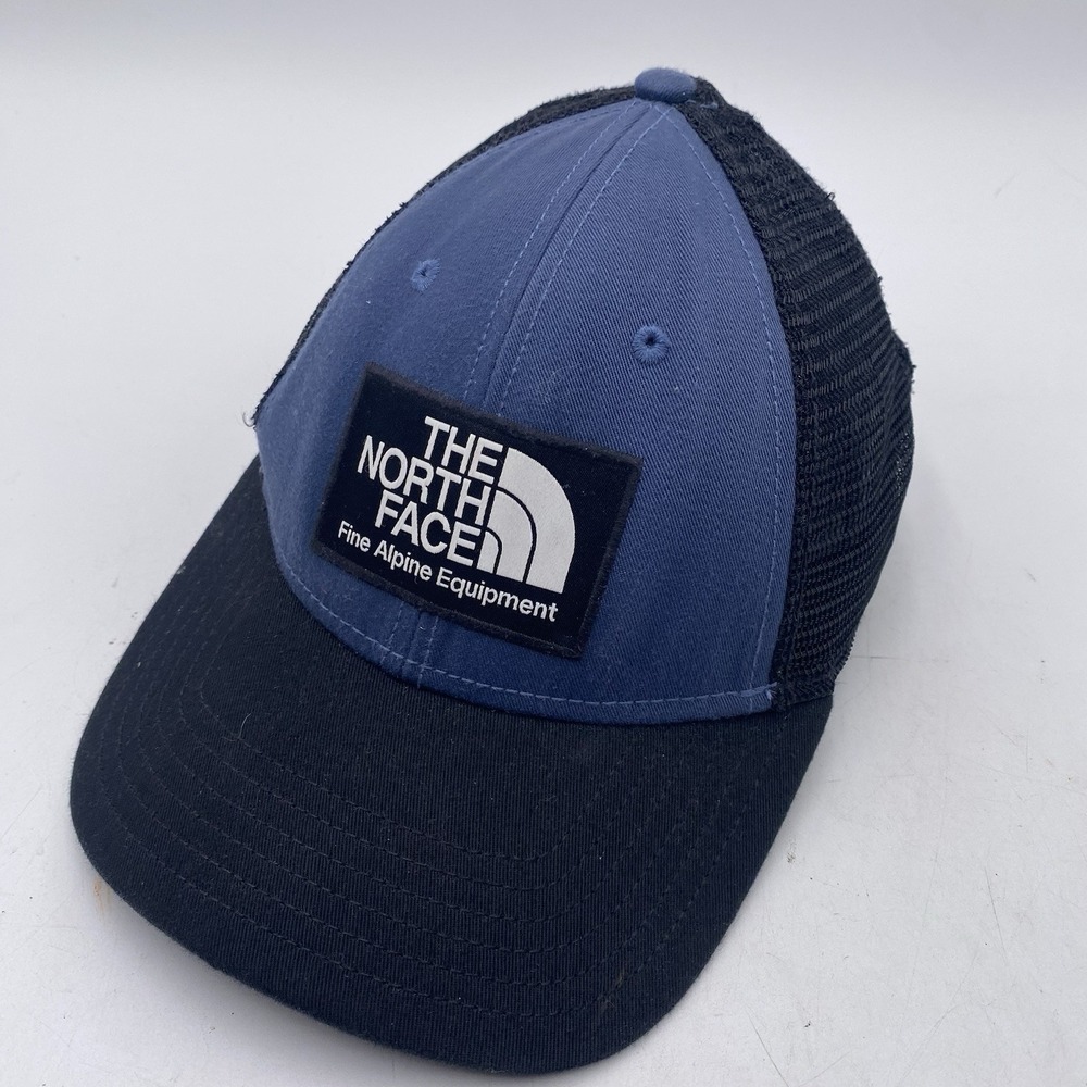 The North Face Hat Snapback Trucker Mesh Black Blue Cleaned VGC